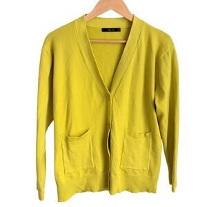 Deluc Knit Soft Yellow Green Cardigan Sweater Small V-Neck Pockets Capsule